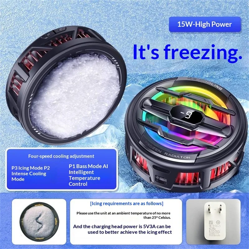 K22 Magnetic Phone Cooler with Clip Digital Display AI Temperature Control 3-Speed Cooling Fan for Gaming - White+Gold