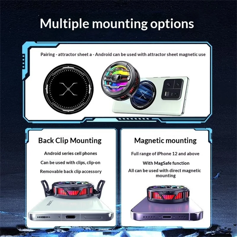K22 Magnetic Phone Cooler with Clip Digital Display AI Temperature Control 3-Speed Cooling Fan for Gaming - White+Gold