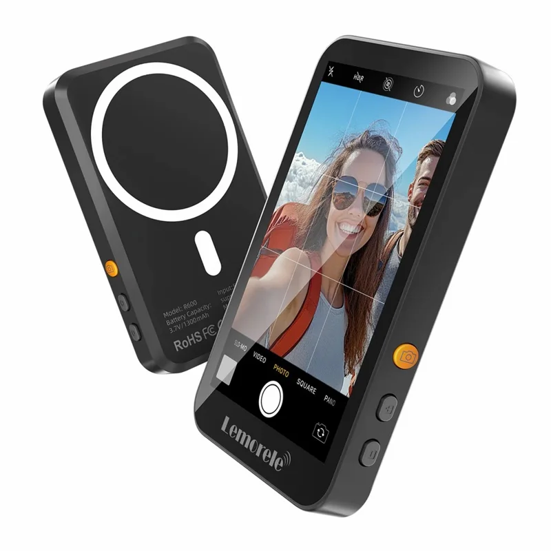 LEMORELE R600 Magnetic Selfie Display Bluetooth-Compatible Zoom Phone Vlog Live Streaming Device - Black