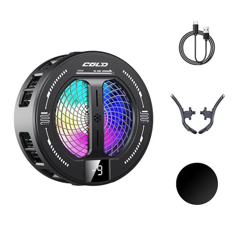 K36 Magnetic Phone Cooler TEC Semiconductor Cooling Digital Display 3-Speed Modes RGB Gaming Radiator - Black