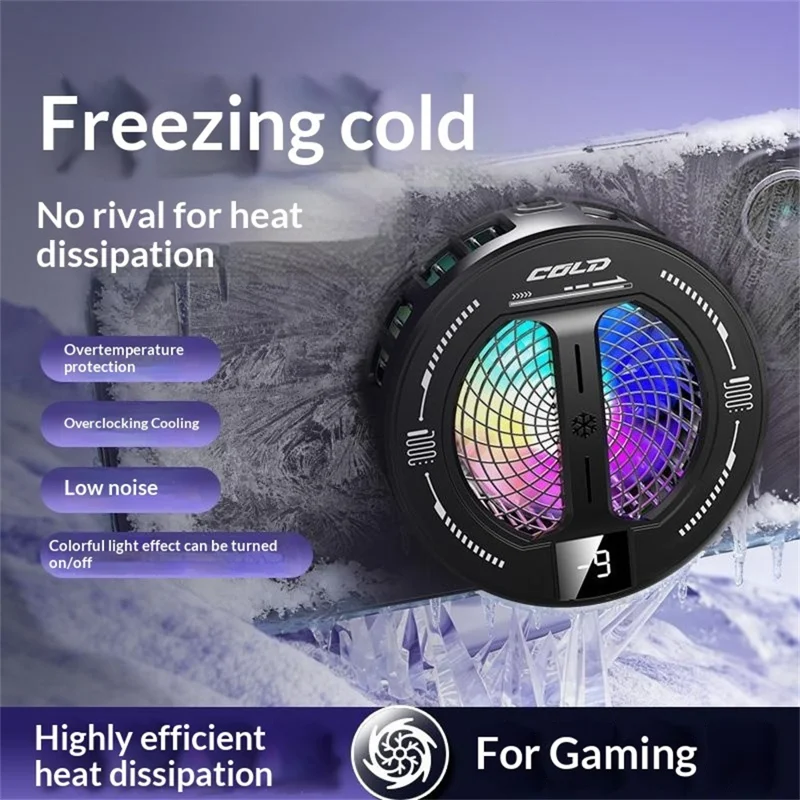 K36 Magnetic Phone Cooler TEC Semiconductor Cooling Digital Display 3-Speed Modes RGB Gaming Radiator - Black