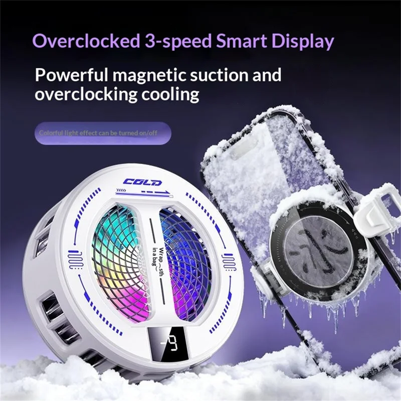 K36 Magnetic Phone Cooler TEC Semiconductor Cooling Digital Display 3-Speed Modes RGB Gaming Radiator - Black