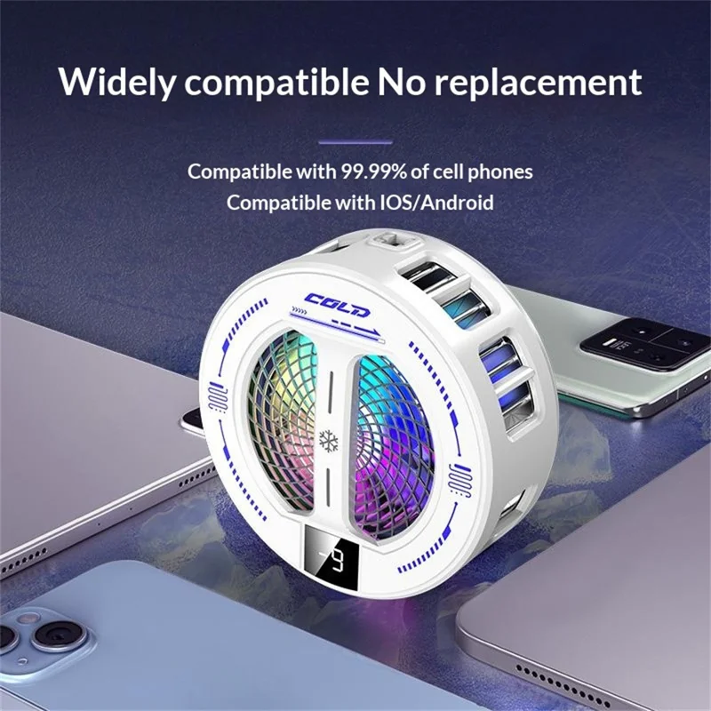 K36 Magnetic Phone Cooler TEC Semiconductor Cooling Digital Display 3-Speed Modes RGB Gaming Radiator - Black