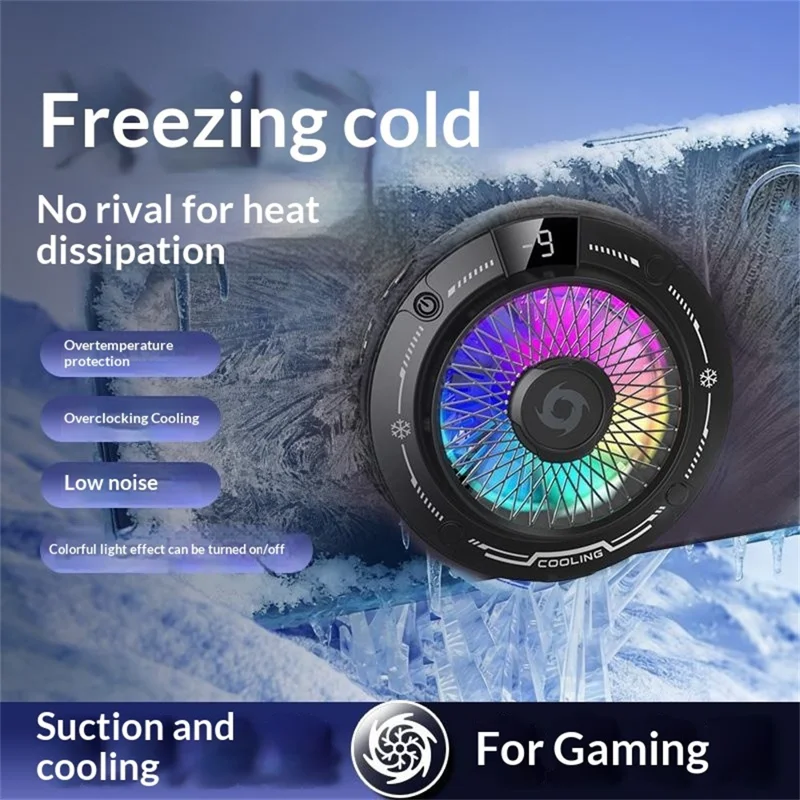 K38 Suction Phone Cooler Magnetic with Digital Display RGB Light 3-Speed TEC Semiconductor Cooling Fan - Black