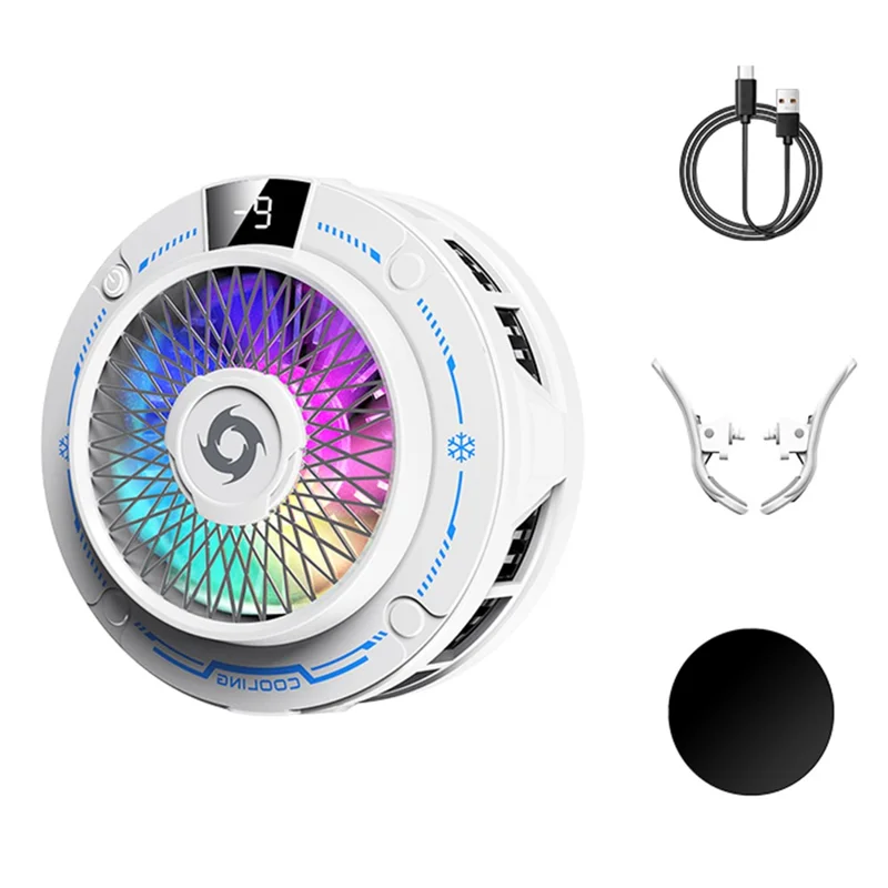 K38 Suction Phone Cooler Magnetic with Digital Display RGB Light 3 Speed TEC Semiconductor Cooling Fan - White