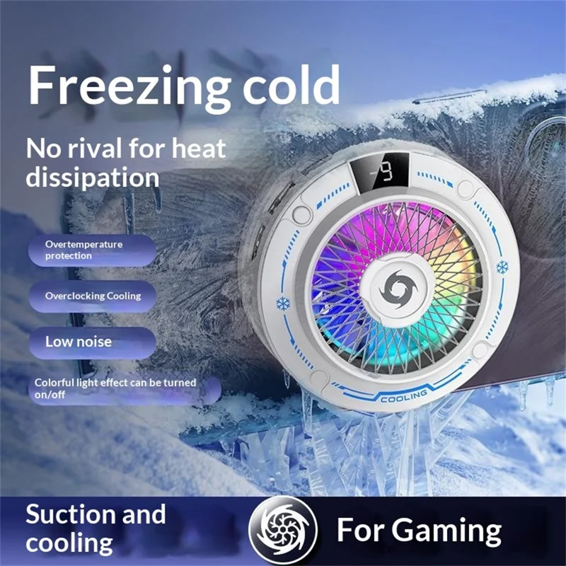 K38 Suction Phone Cooler Magnetic with Digital Display RGB Light 3 Speed TEC Semiconductor Cooling Fan - White
