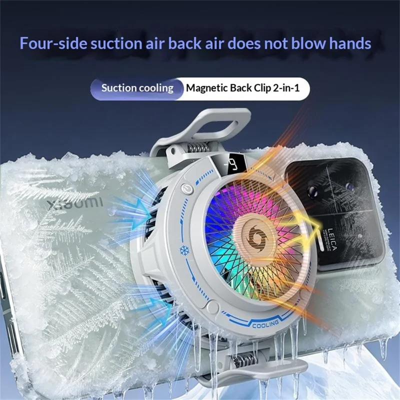 K38 Suction Phone Cooler Magnetic with Digital Display RGB Light 3 Speed TEC Semiconductor Cooling Fan - White