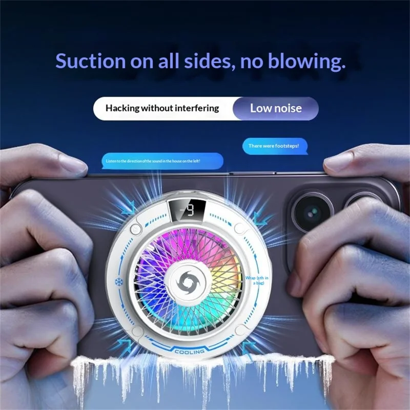 K38 Suction Phone Cooler Magnetic with Digital Display RGB Light 3 Speed TEC Semiconductor Cooling Fan - White