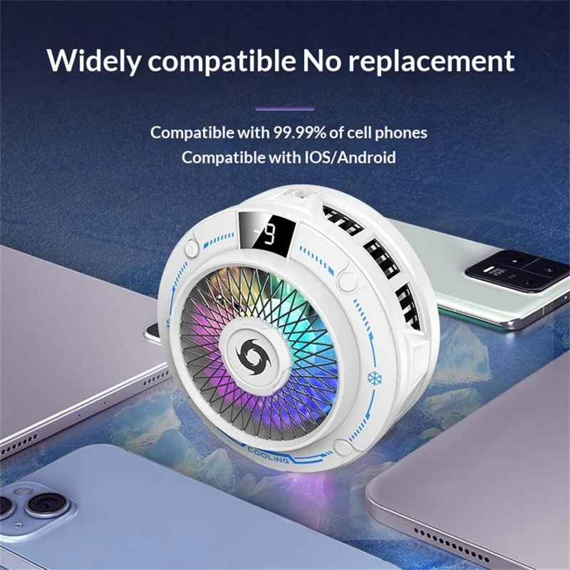 K38 Suction Phone Cooler Magnetic with Digital Display RGB Light 3 Speed TEC Semiconductor Cooling Fan - White