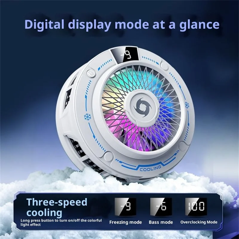 K38 Suction Phone Cooler Magnetic with Digital Display RGB Light 3 Speed TEC Semiconductor Cooling Fan - White