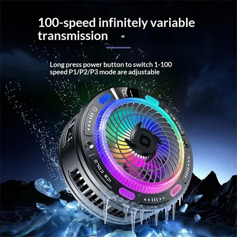 K50 Magnetic Phone Cooler Digital Display RGB Light Semiconductor Cooling Fan for iPhone Android Gaming - Black