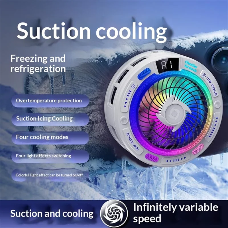 K50 Magnetic Phone Cooler Digital Display RGB Light Semiconductor Cooling Fan for iPhone Android Gaming - White