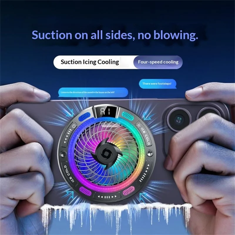 K50 Magnetic Phone Cooler Digital Display RGB Light Semiconductor Cooling Fan for iPhone Android Gaming - White