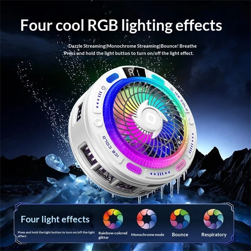 K50 Magnetic Phone Cooler Digital Display RGB Light Semiconductor Cooling Fan for iPhone Android Gaming - White