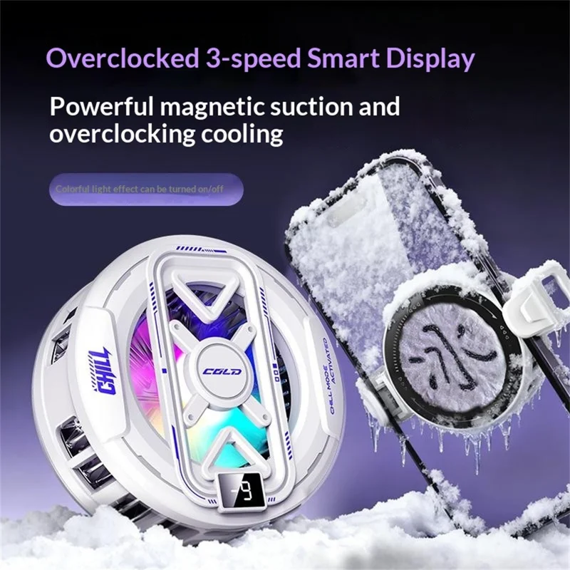 K51 Magnetic Phone Cooler Semiconductor Cooling Pad 3-Gear RGB LED Digital Display Game Radiator for iPhone Android - Black