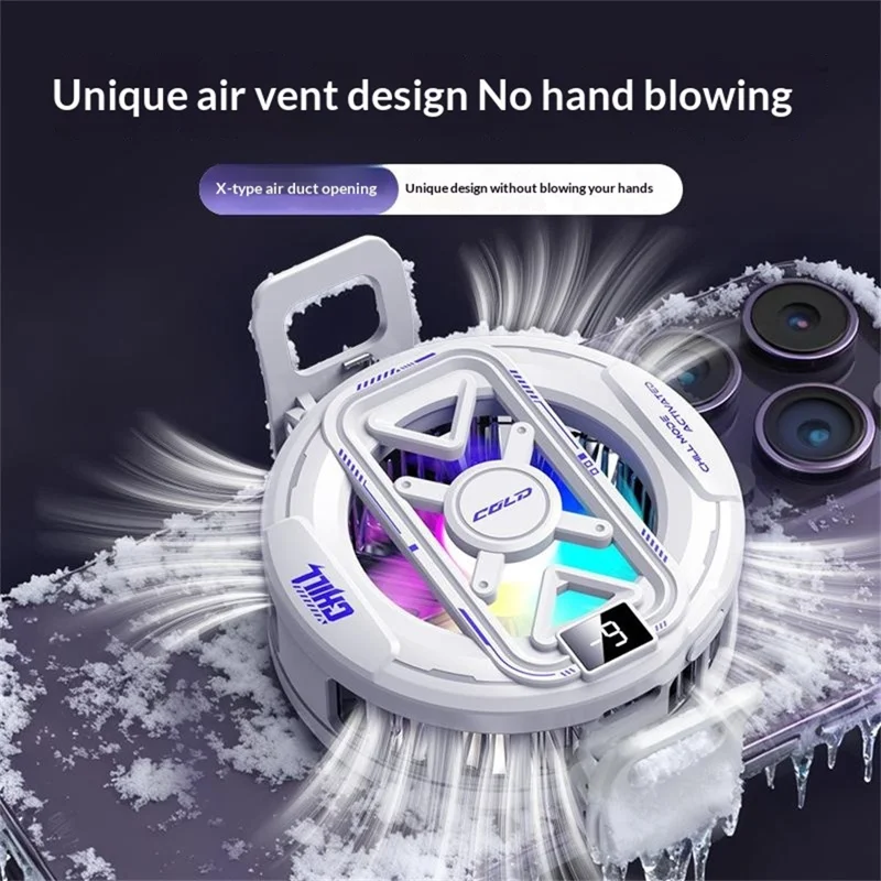 K51 Magnetic Phone Cooler Semiconductor Cooling Pad 3-Gear RGB LED Digital Display Game Radiator for iPhone Android - Black