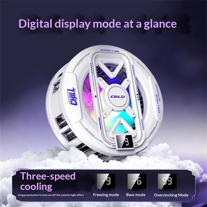 K51 Magnetic Phone Cooler Semiconductor Cooling Pad 3-Gear RGB LED Digital Display Game Radiator for iPhone Android - Black