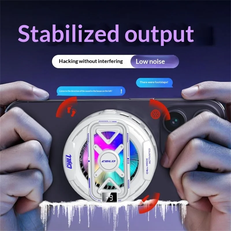 K51 Magnetic Phone Cooler Semiconductor Cooling Pad 3-Gear RGB LED Digital Display Game Radiator for iPhone Android - Black