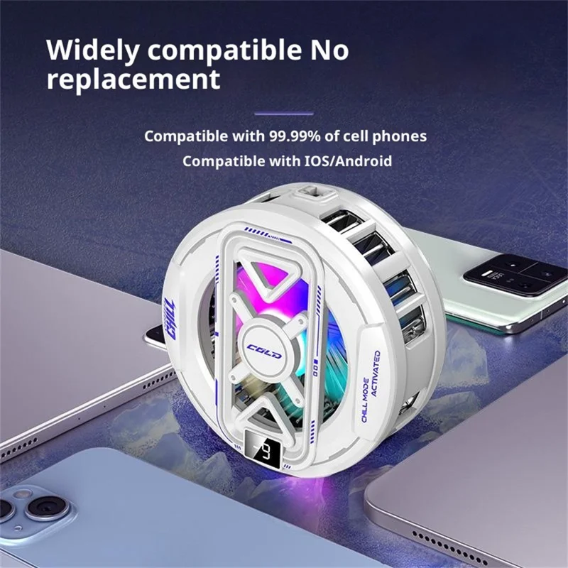 K51 Magnetic Phone Cooler Semiconductor Cooling Pad 3-Gear RGB LED Digital Display Game Radiator for iPhone Android - Black