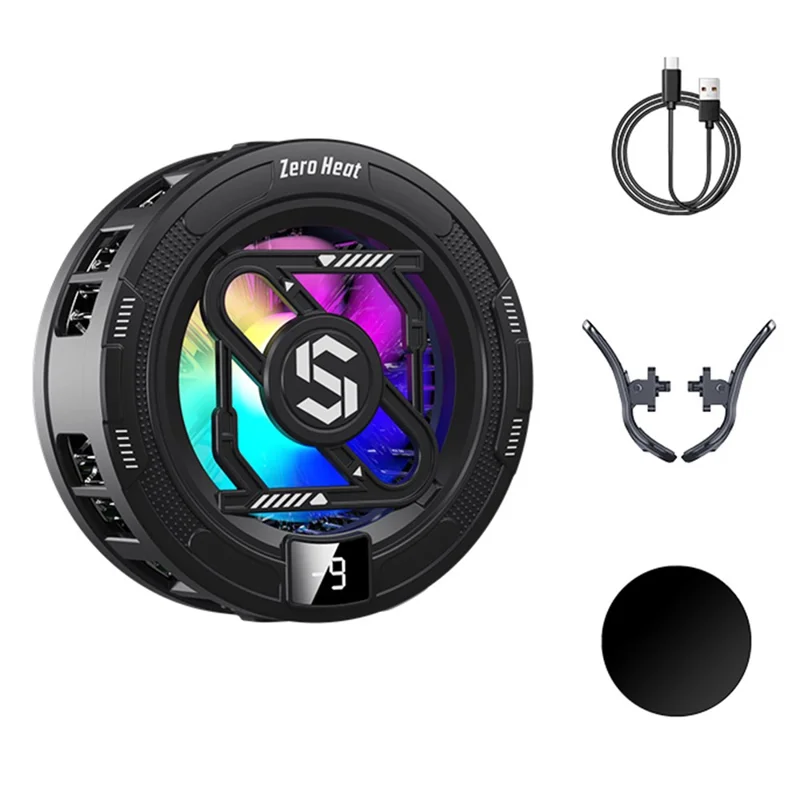 K52 Magnetic Phone Cooler Back Clip TEC Semiconductor Cooling Digital Display RGB Gaming Radiator - Black