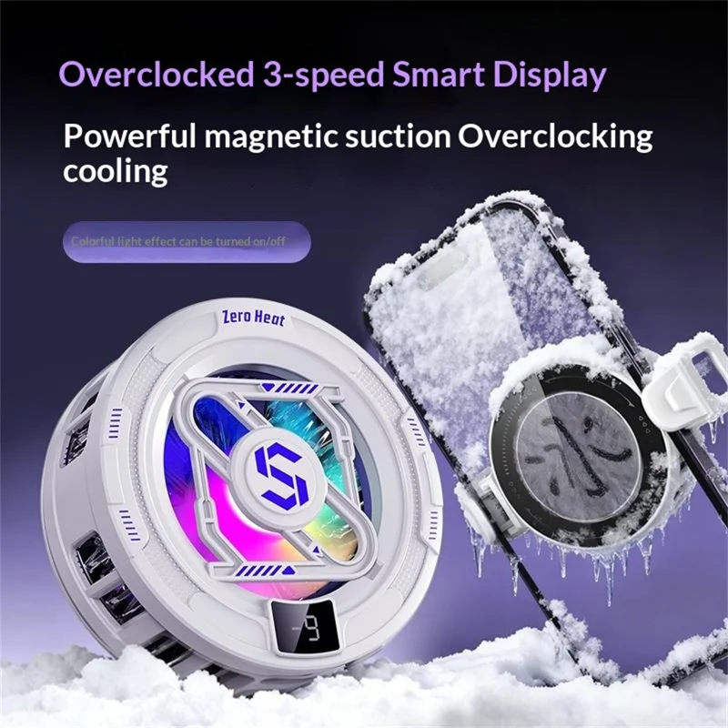 K52 Magnetic Phone Cooler Back Clip TEC Semiconductor Cooling Digital Display RGB Gaming Radiator - Black