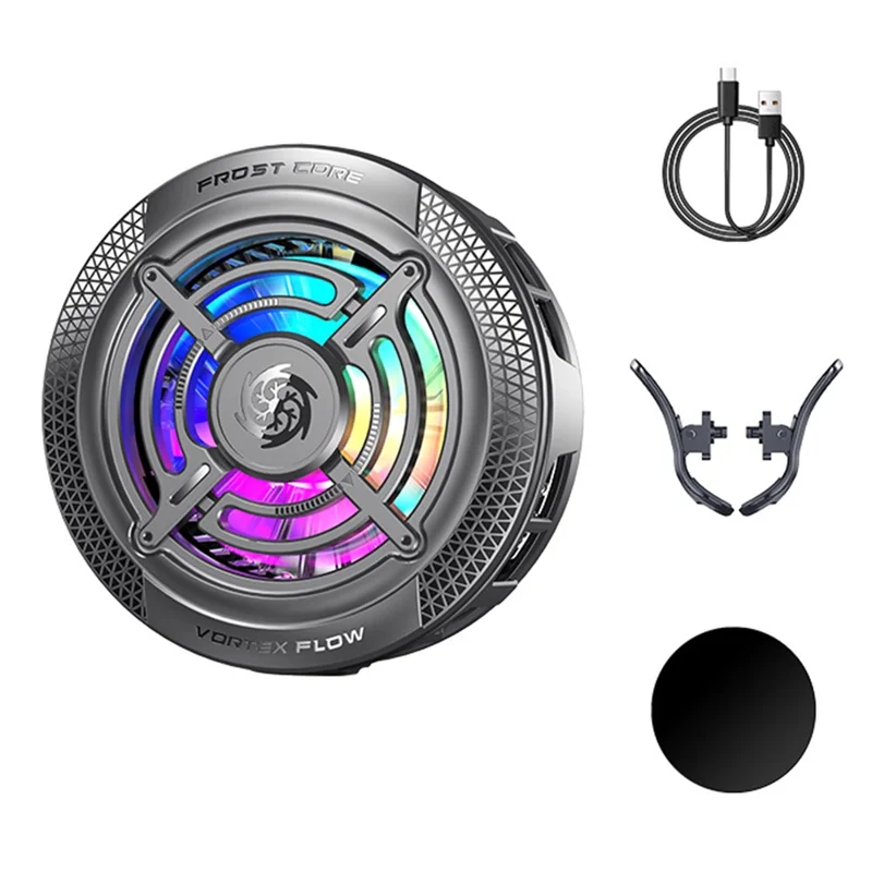 K56 Magnetic Phone Cooler TEC Semiconductor Cooling RGB Light Cooling Fan for iPhone Android Gaming - Black
