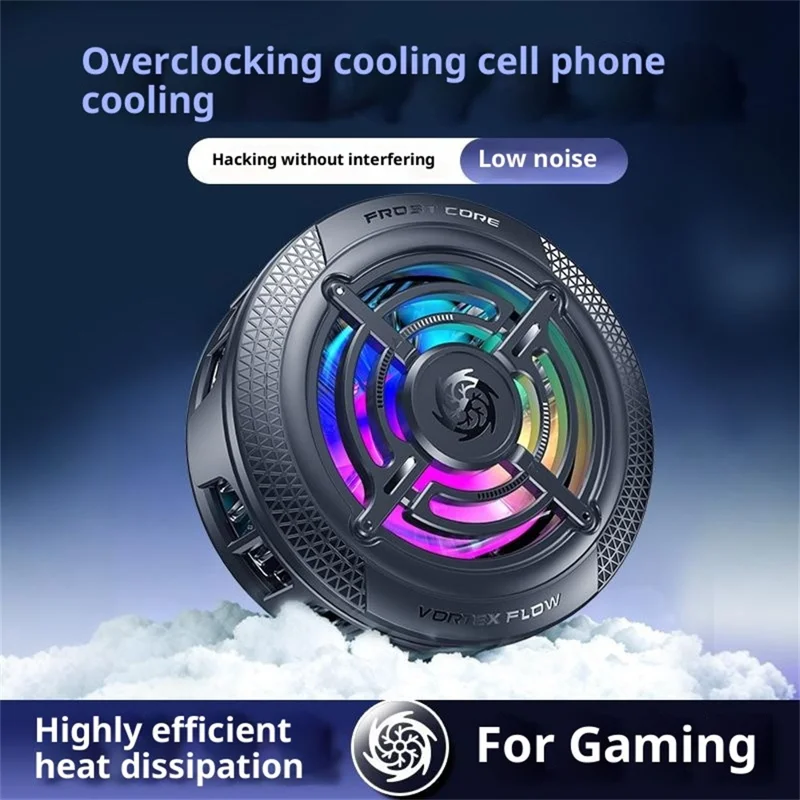 K56 Magnetic Phone Cooler TEC Semiconductor Cooling RGB Light Cooling Fan for iPhone Android Gaming - Black