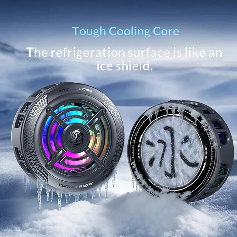 K56 Magnetic Phone Cooler TEC Semiconductor Cooling RGB Light Cooling Fan for iPhone Android Gaming - Black