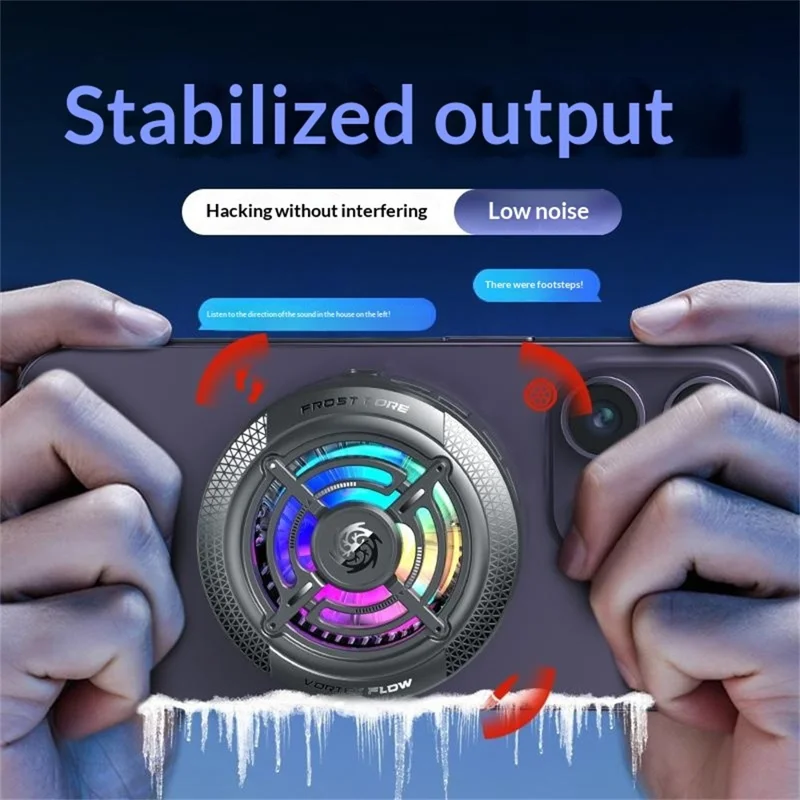 K56 Magnetic Phone Cooler TEC Semiconductor Cooling RGB Light Cooling Fan for iPhone Android Gaming - Black