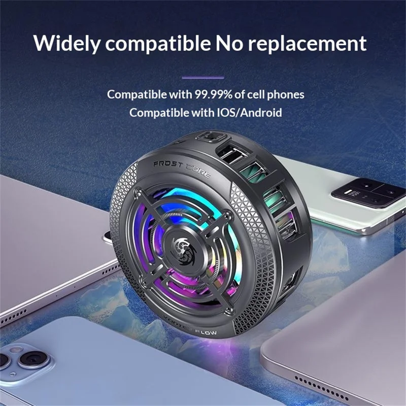 K56 Magnetic Phone Cooler TEC Semiconductor Cooling RGB Light Cooling Fan for iPhone Android Gaming - Black
