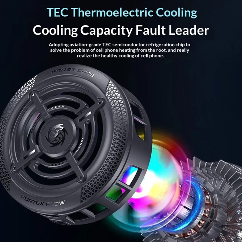 K56 Magnetic Phone Cooler TEC Semiconductor Cooling RGB Light Cooling Fan for iPhone Android Gaming - Black
