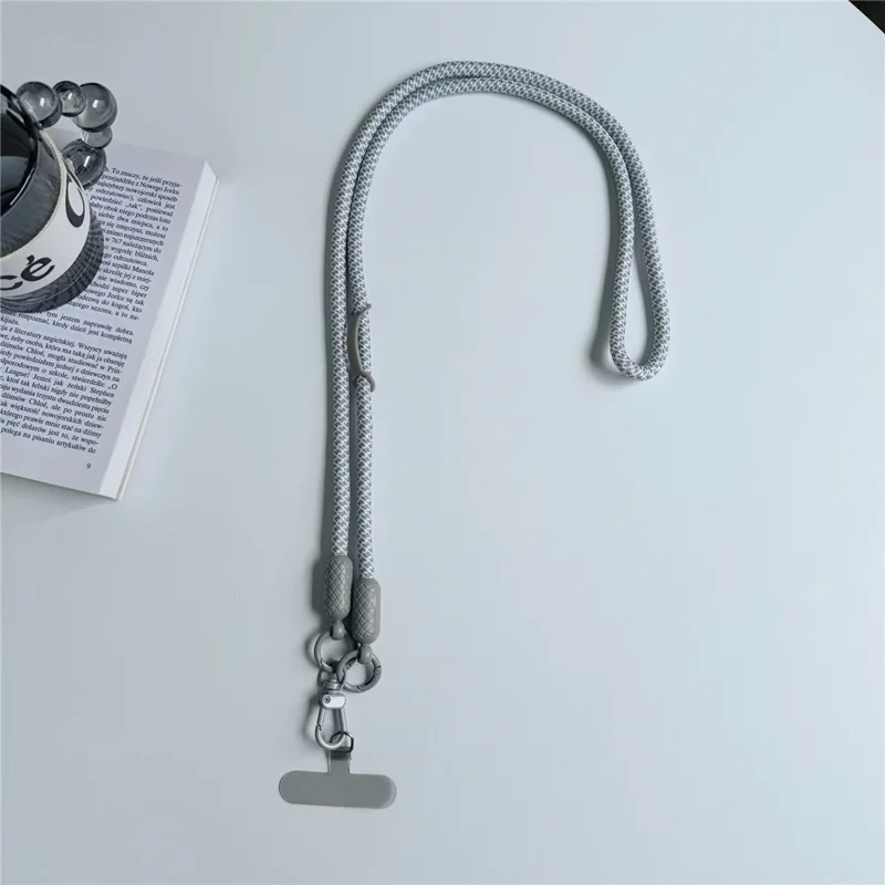 Groothandelaar 70-140cm Verwijderbaar Telefoonkoord Halsband Verstelbare Nylon Koord met Verankeringsclip, Diameter: 8mm - Gemengd Grijs