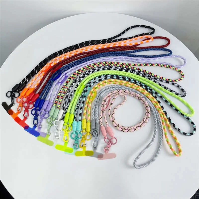 Groothandelaar 70-140cm Verwijderbaar Telefoonkoord Halsband Verstelbare Nylon Koord met Verankeringsclip, Diameter: 8mm - Gemengd Grijs