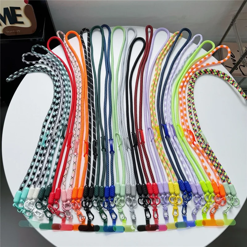 Groothandelaar 70-140cm Verwijderbaar Telefoonkoord Halsband Verstelbare Nylon Koord met Verankeringsclip, Diameter: 8mm - Gemengd Grijs