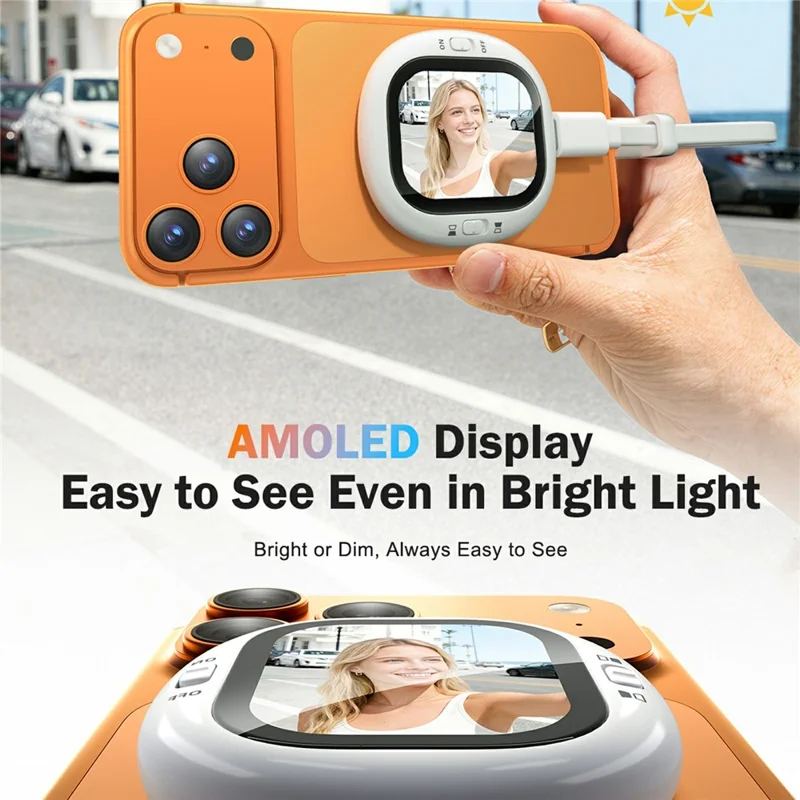 LEMORELE R1021 Pantalla de Monitor para Vlog Selfie de 2.1 Pulgadas AMOLED con Pantalla de Reflejo de Cámara por Bluetooth - Blanco