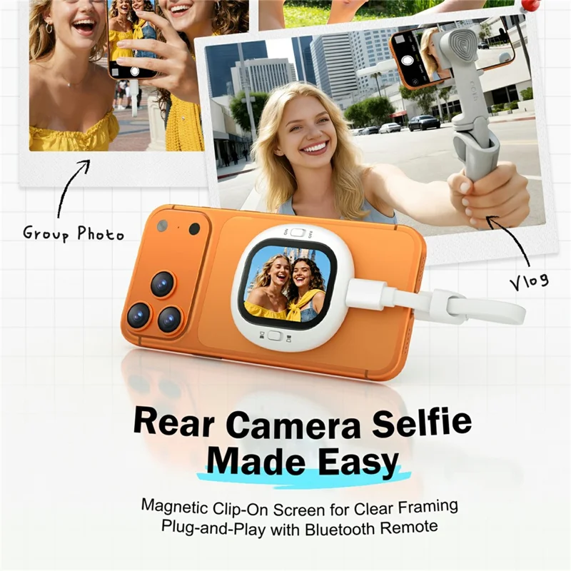 LEMORELE R1021 Pantalla de Monitor para Vlog Selfie de 2.1 Pulgadas AMOLED con Pantalla de Reflejo de Cámara por Bluetooth - Blanco