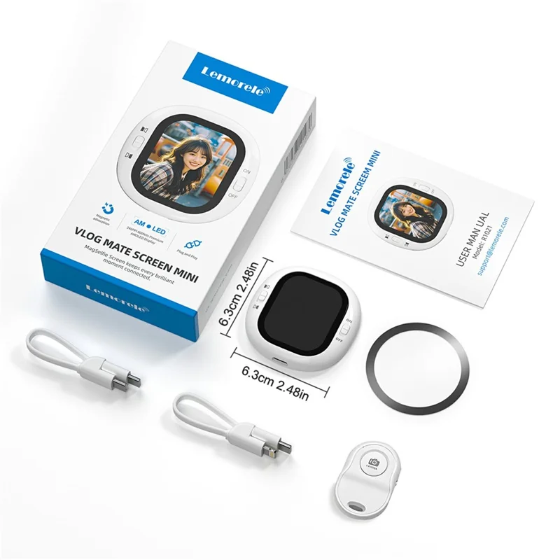 LEMORELE R1021 Pantalla de Monitor para Vlog Selfie de 2.1 Pulgadas AMOLED con Pantalla de Reflejo de Cámara por Bluetooth - Blanco