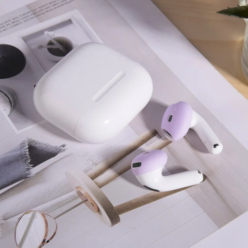 2 st silikonöronsnibbar till AirPods 4, rutschfria extra tunna öronsnibbar, utbytes- och skyddshölje – ljuslila