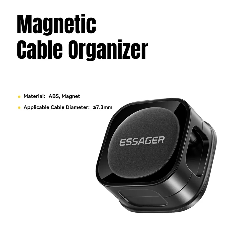 ESSAGER ES-ZL01 Magnetic Cable Organizer Desk Cord Holder with Strong Adhesive Backing 4 Rollers Wire Management Clip Keeper - Black