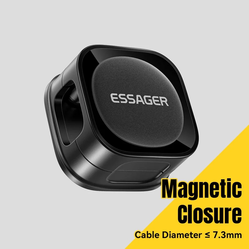 ESSAGER ES-ZL01 Magnetic Cable Organizer Desk Cord Holder with Strong Adhesive Backing 4 Rollers Wire Management Clip Keeper - Black