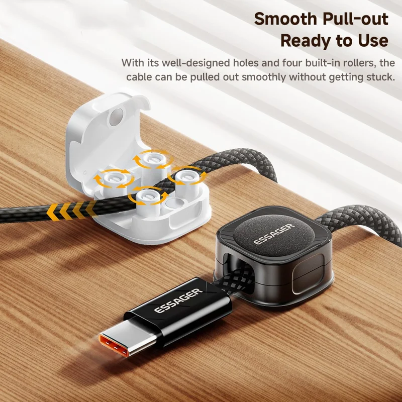 ESSAGER ES-ZL01 Magnetic Cable Organizer Desk Cord Holder with Strong Adhesive Backing 4 Rollers Wire Management Clip Keeper - Black