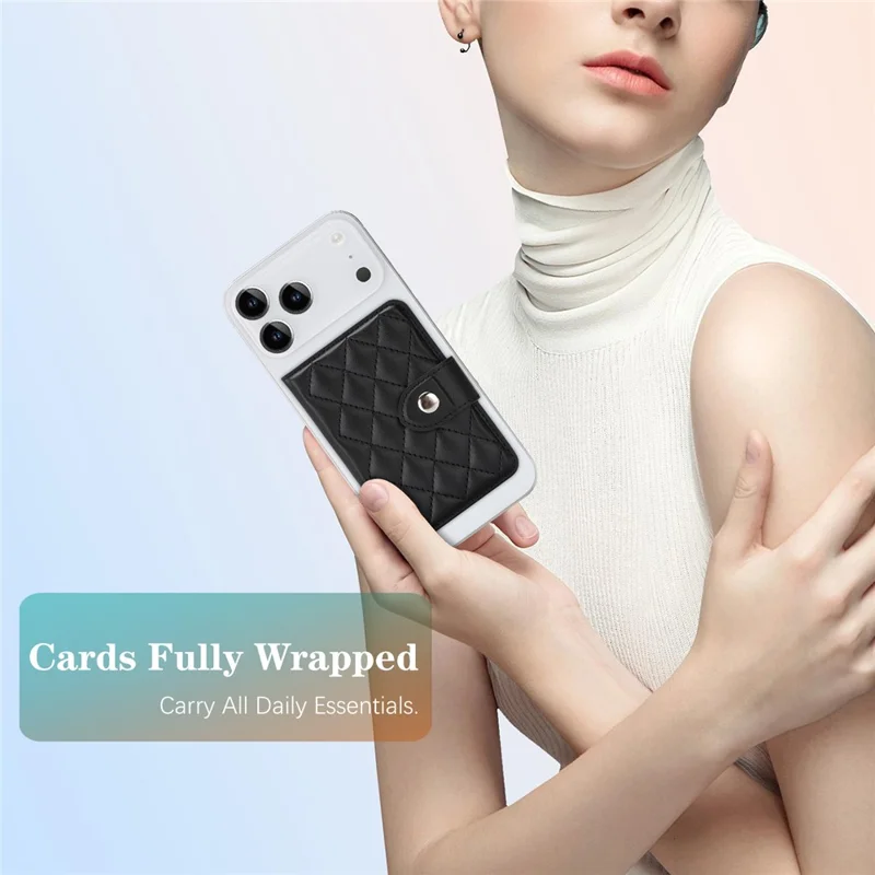 Magnetic Card Holder Wallet for iPhone 17 / 16 / 15 / 14 / 13 / 12 Series PU Leather Foldable Phone Kickstand - Black