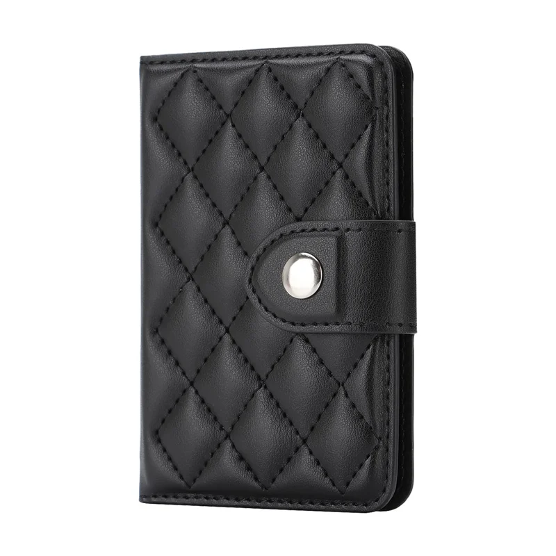 Magnetic Card Holder Wallet for iPhone 17 / 16 / 15 / 14 / 13 / 12 Series PU Leather Foldable Phone Kickstand - Black
