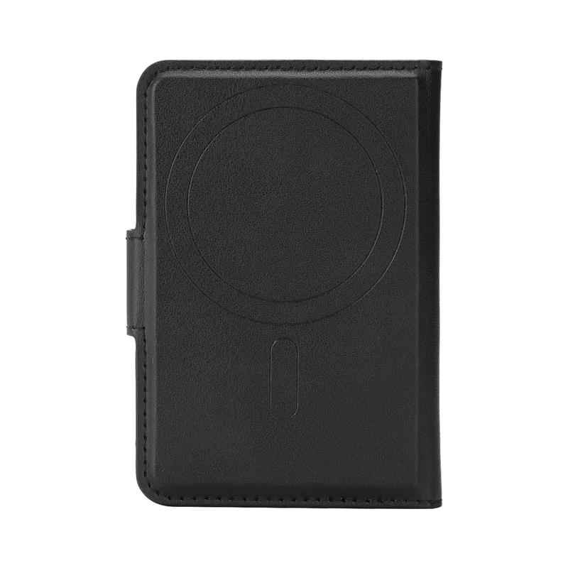 Magnetic Card Holder Wallet for iPhone 17 / 16 / 15 / 14 / 13 / 12 Series PU Leather Foldable Phone Kickstand - Black