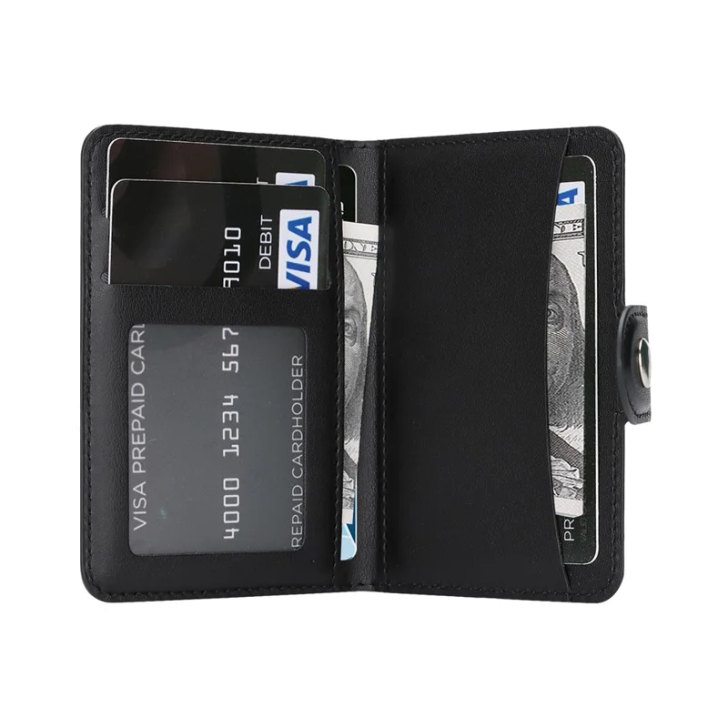 Magnetic Card Holder Wallet for iPhone 17 / 16 / 15 / 14 / 13 / 12 Series PU Leather Foldable Phone Kickstand - Black
