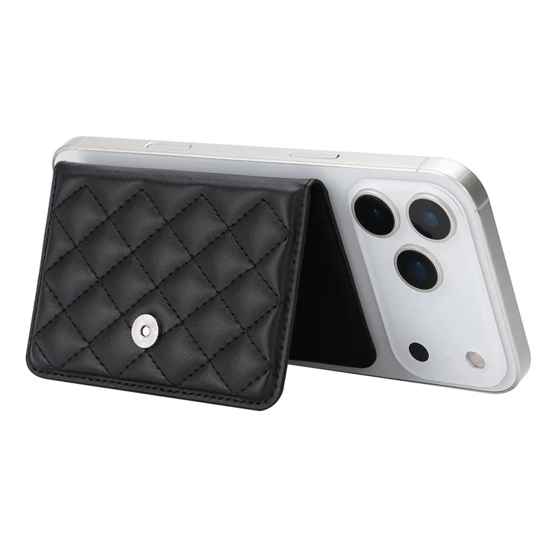 Magnetic Card Holder Wallet for iPhone 17 / 16 / 15 / 14 / 13 / 12 Series PU Leather Foldable Phone Kickstand - Black
