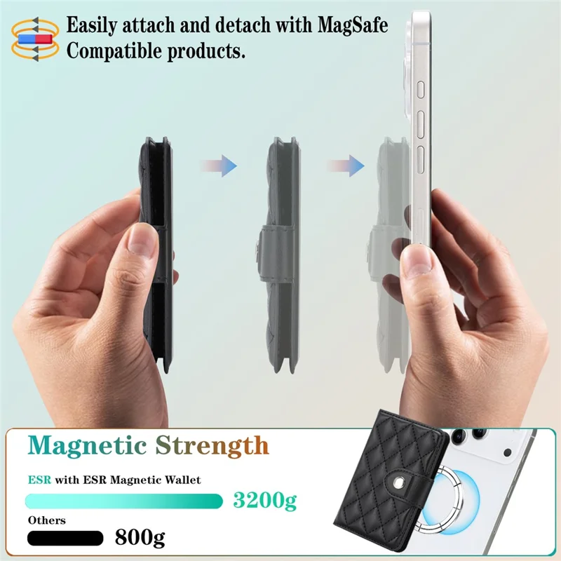 Magnetic Card Holder Wallet for iPhone 17 / 16 / 15 / 14 / 13 / 12 Series PU Leather Foldable Phone Kickstand - Black