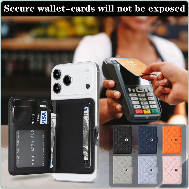 Magnetic Card Holder Wallet for iPhone 17 / 16 / 15 / 14 / 13 / 12 Series PU Leather Foldable Phone Kickstand - Black