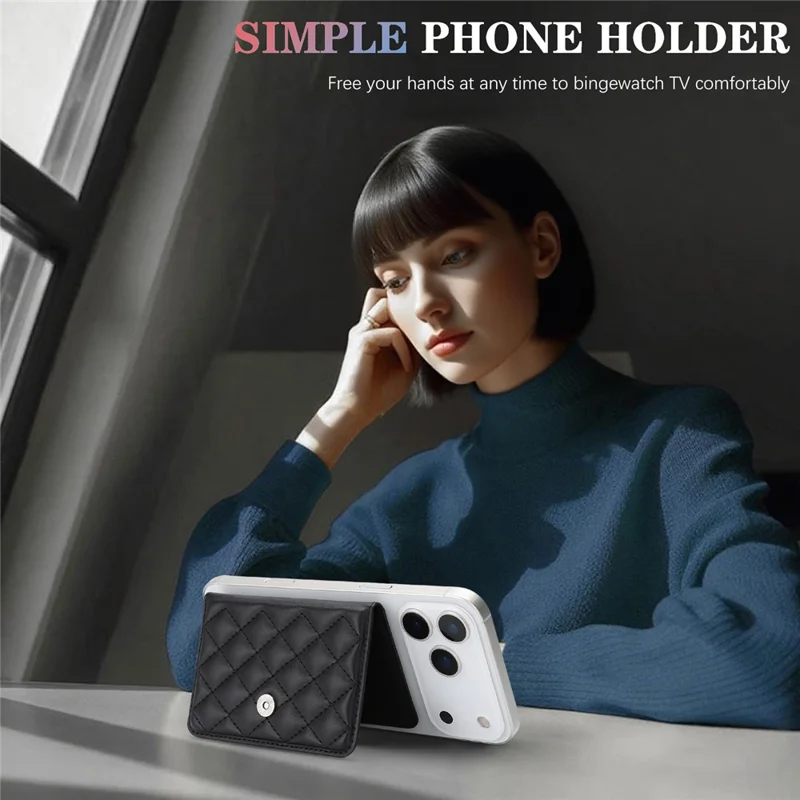 Magnetic Card Holder Wallet for iPhone 17 / 16 / 15 / 14 / 13 / 12 Series PU Leather Foldable Phone Kickstand - Black