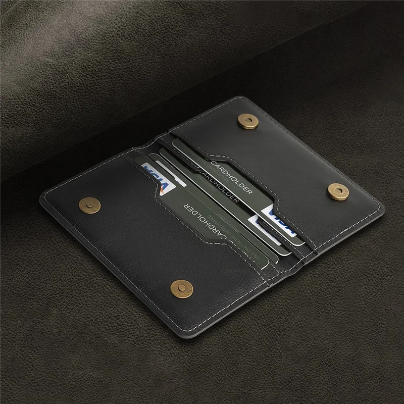 Magnetic Card Slots Holder PU Leather Wallet Sleeve Attachment Phone Stand - Black